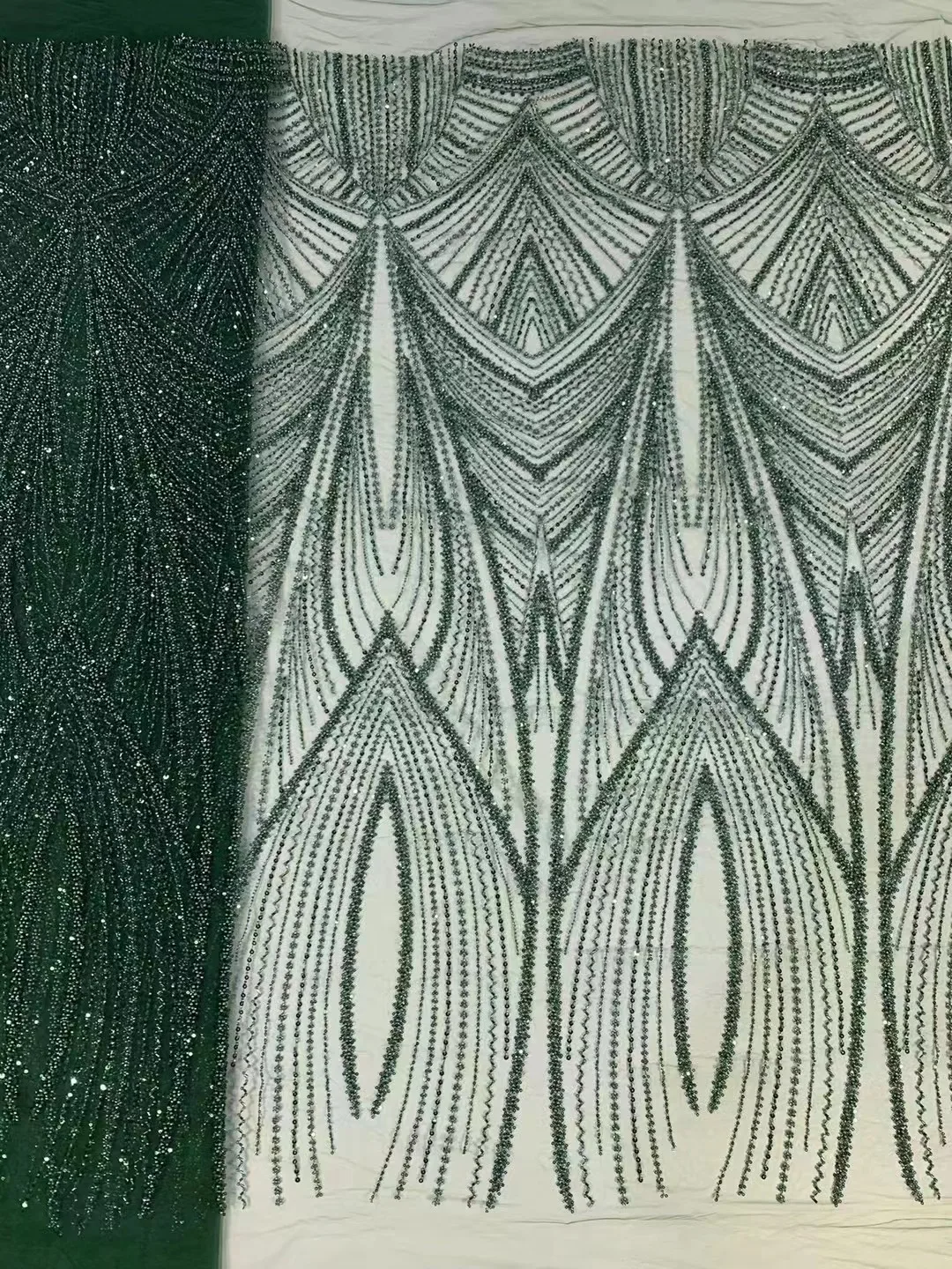 

Green French Tulle Lace Fabric Embroidery African Handmade Beaded Lace Fabric High End Mesh Material Luxury Sequins For Party