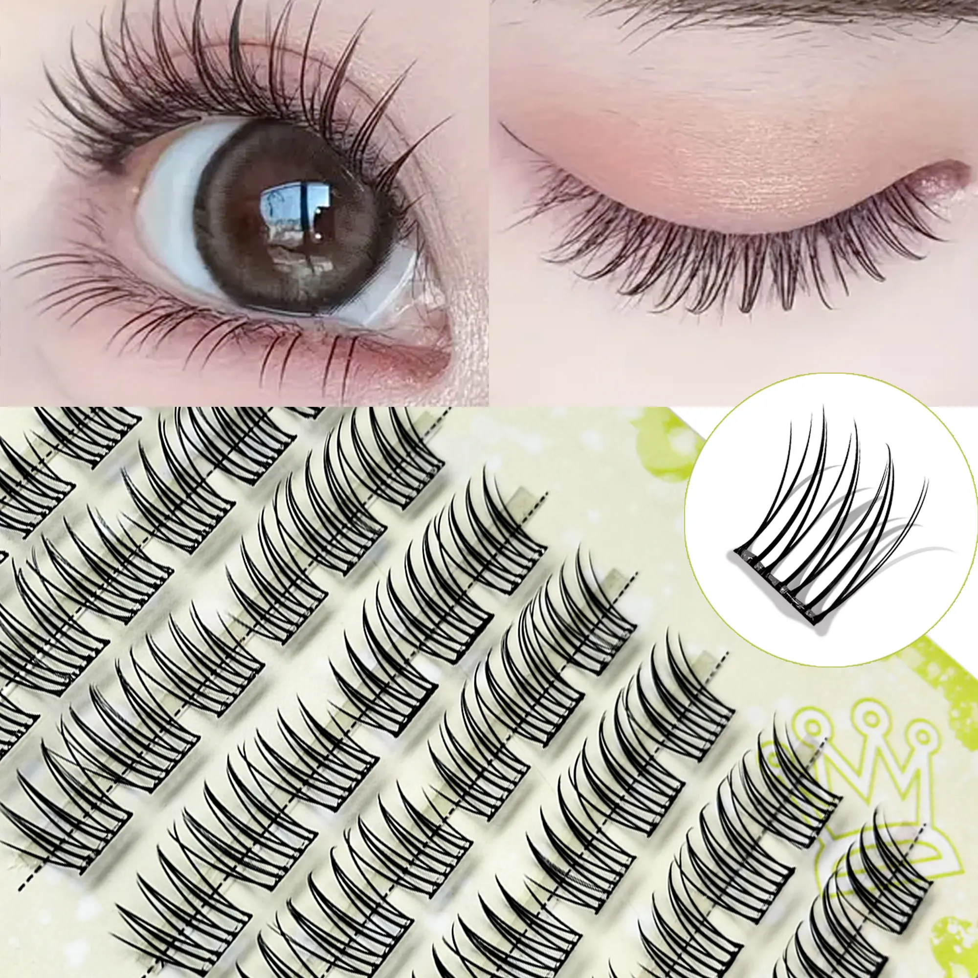 접착제 없는 인조 속눈썹 10줄, 자연스럽게 컬링되어 두꺼운 만화 눈 화장을 연출합니다.