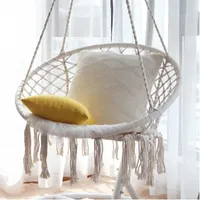 Premium Quality Patio Swing with Cotton Rope Metal Frame Cozy Nordic Style Hanging Lounger Swing Chair Outdoor Hammock Chair