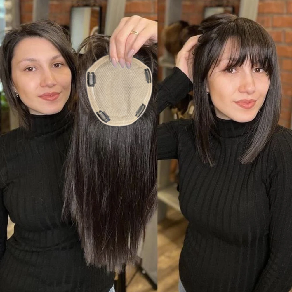 Full Hand Made Human Hair Topper Silk Base 3 Sizes Real  display picture 2