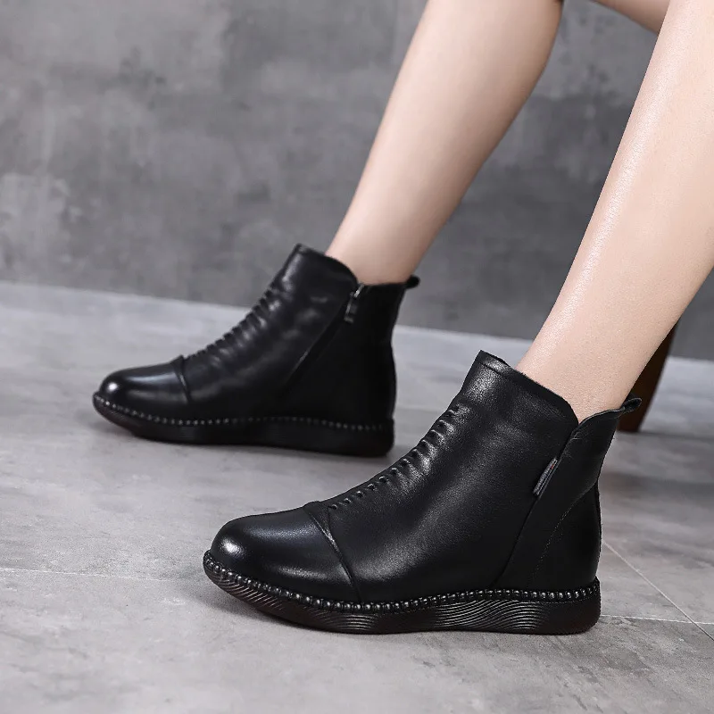 Akexiya Hot Sale Shoe Knight Boots Genuine Leather Ankle Shoes Vintage Casual Shoes Brand Design Retro Handmade Women Boots Lady