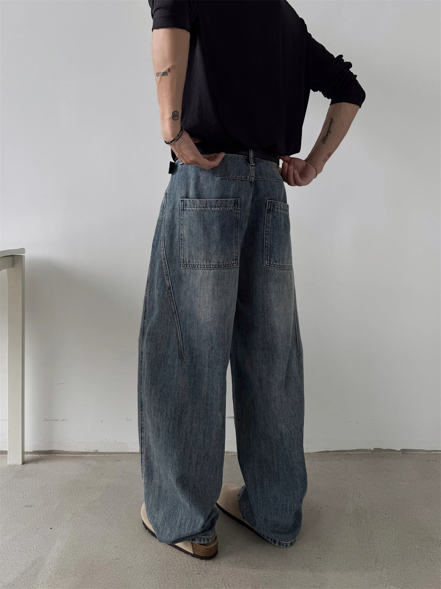 FYRP الأمريكية الرجعية واسعة الساق سكين الجينز الرجال المرأة عادية فضفاض مستقيم القطن الدنيم السراويل ربيع الخريف Faion