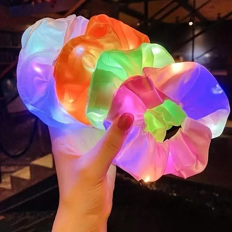 

10PCSGlow in The Dark LED Hair Scrunchies Satin Ponytail for Girls Night Party Festival Rave Stage Performance Hair Accessories