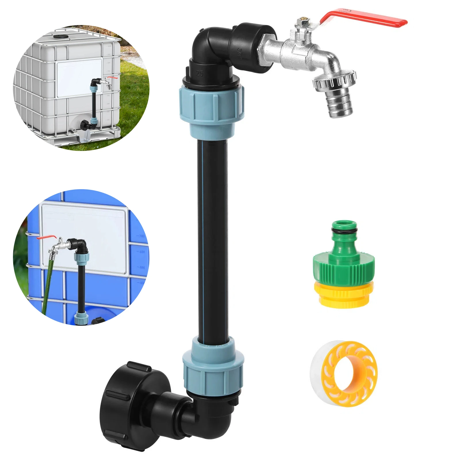 

IBC Гусиная шея 3/4-дюймовый выходной кран Герметичный резервуар IBC Гусиная шея для лейки Наполняющая водой бочка Резервуар для дождевой воды 1000 л