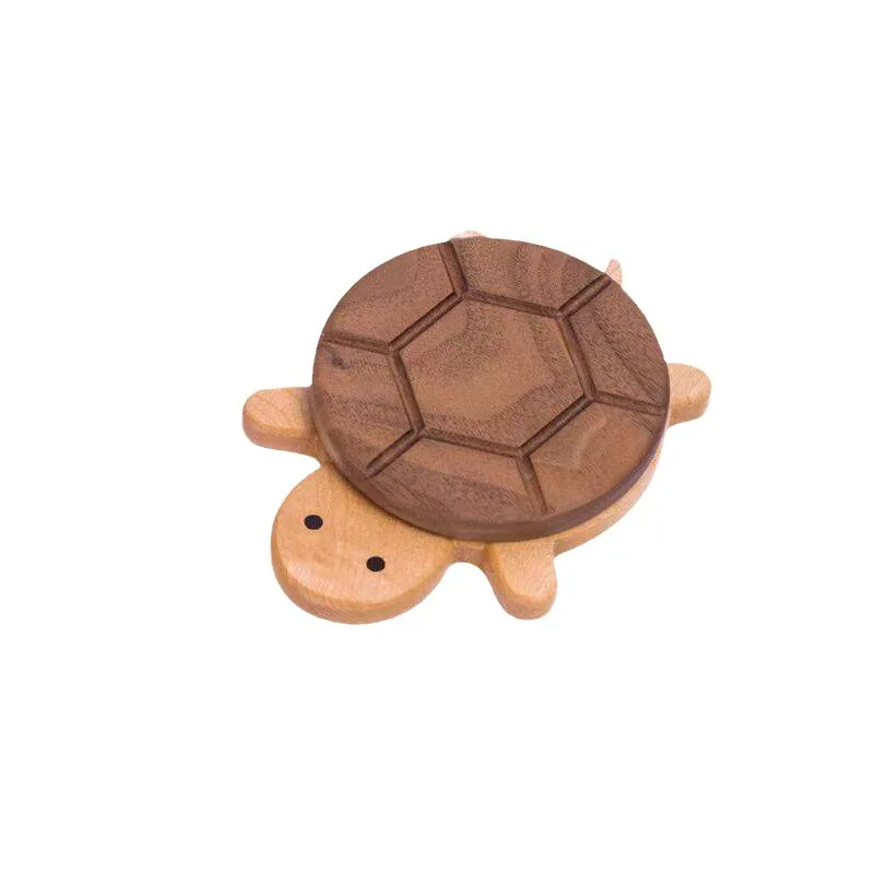 Walnut plus cherry wood contrasting color coaster thermal insulation pad cute home gift solid wood small placemat decoratio