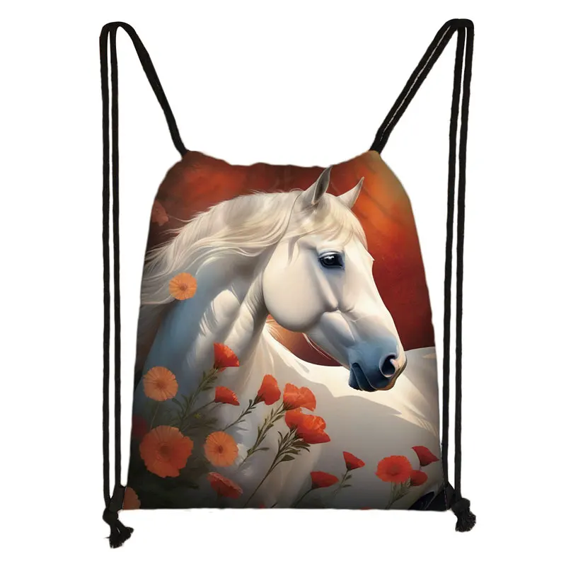 Cool Running Horse Print Drawstring Bag Beautiful Pony Women Shoes Storage Bags for Travel Student Bookbag Portable Shoes Holder