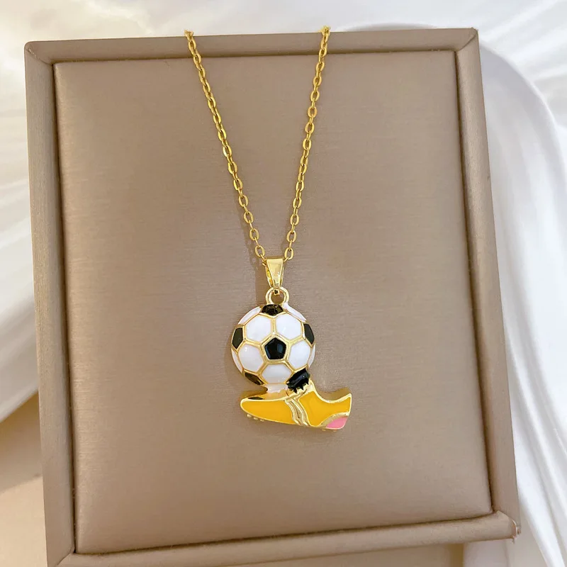 New Crystal Geometric Enamel Love Football Soccer Pendant Necklace For Women Trendy Fashionable Versatile Simple Sports Jewelry