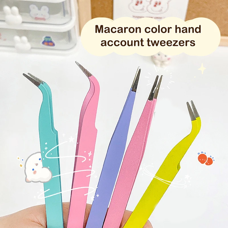 2Pcs Stainless Steel Tweezers Multifunctional Hand Account Tweezers Straight Curved TweezersDIY Scrapbooking Paper Tape Sticker