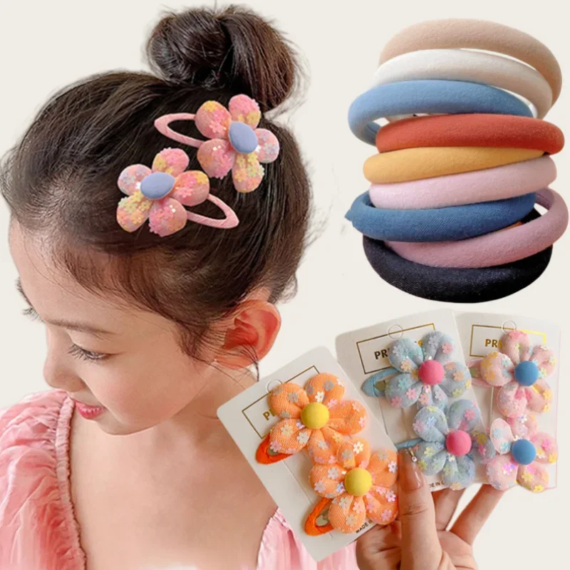 

New Summer Headwear Sponge No Cut Hair Girls Simple Clip Hair Accessories Flower Hair Clip Bangs Clip Headwear