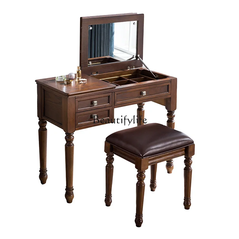 

Solid Wood Dresser European Style Makeup Table Light Luxury Storage Organizer Dresser