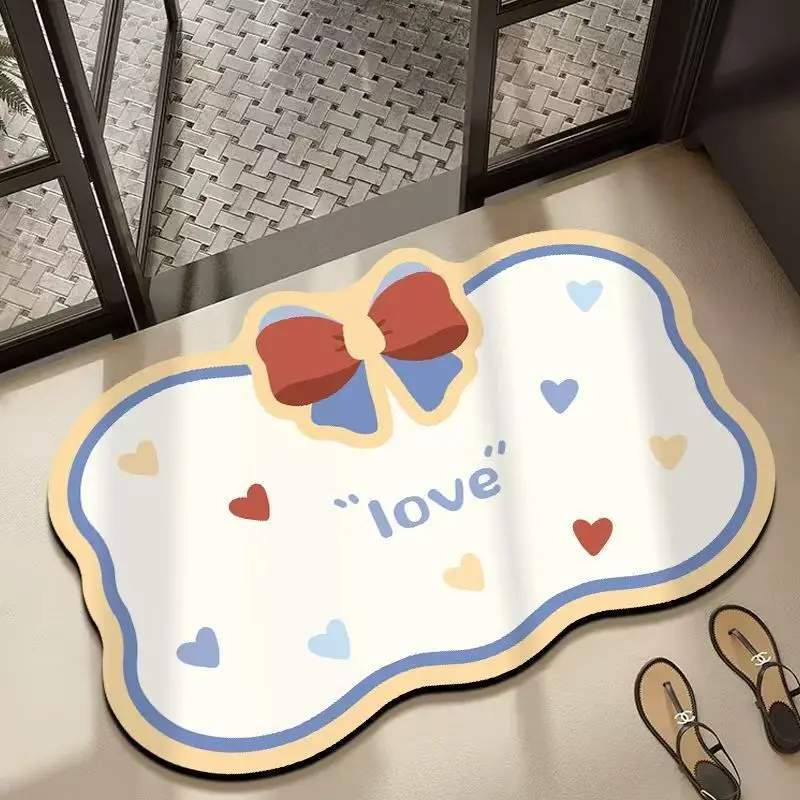 Cartoon Bow Diatom Mud Mats, Absorb Water Floor Mat, Creative Non-slip Entry Door Pad, Household Bathroom Personality