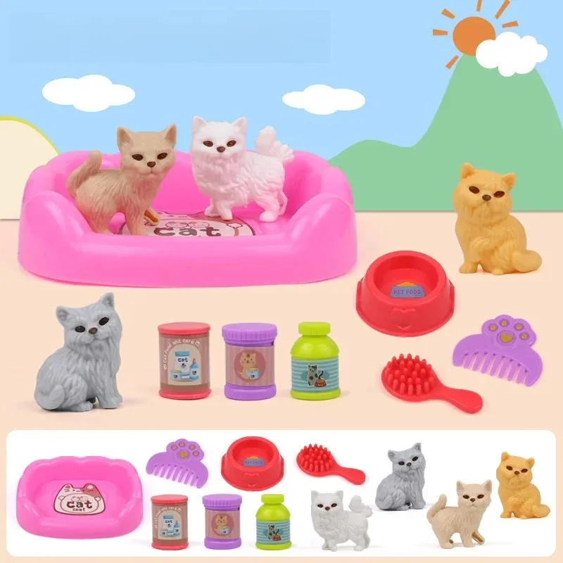 MFTS Pretend Play Toy Fashion Mini Pets Cat Dog House Kennel Bathtub For Children Play House Toy Accessories Kids Best Gift