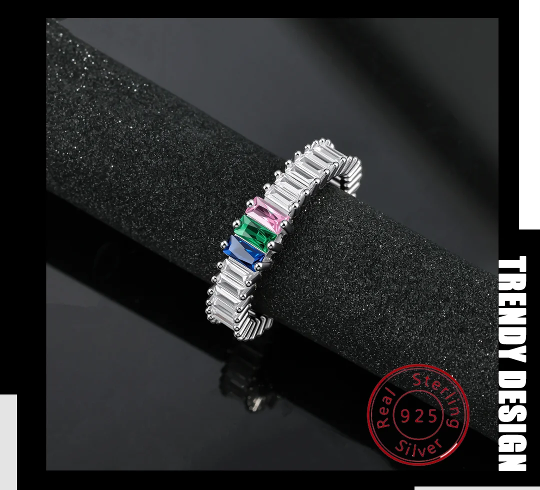 

New European & American Style S25 Sterling Silver Tri-Color Square Diamond Studded Starry Sky Ring for Women - Light Luxury Nich