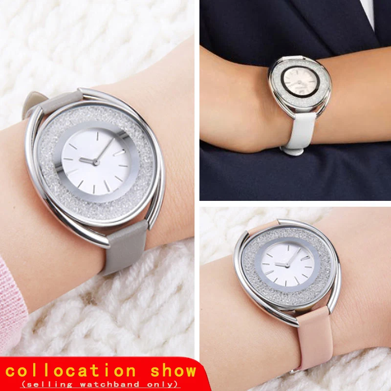 Soft cowhide Watch Strap For Swarovski Women 5158517/5158544/5158972 12mm 14mm female WatchBand Pin Pink /Grey/Black Accessories