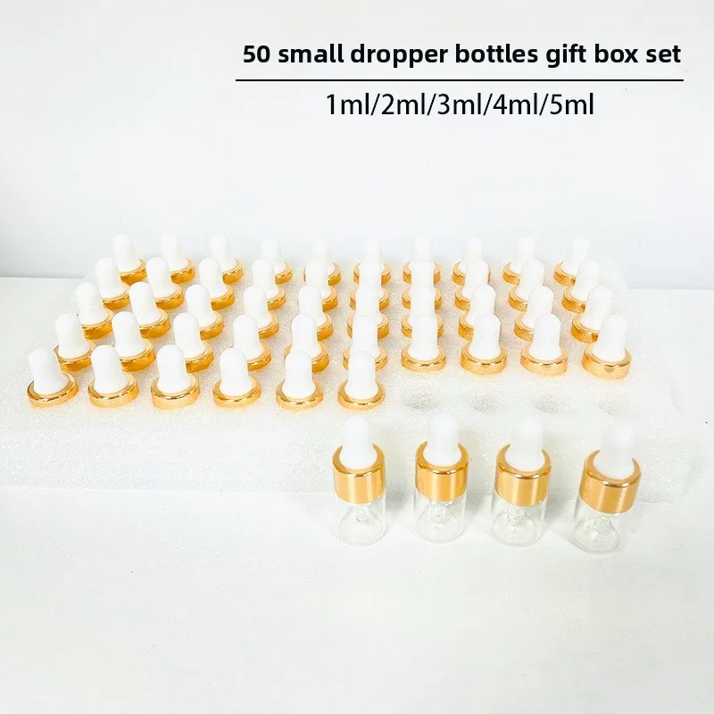 50 قطعة 1 مللي/2 مللي/3 مللي/5 مللي صندوق واضح زجاجات قطارة زجاجية صغيرة صغيرة مع قطارة عين زجاجية للزيوت الأساسية عينة السفر #3