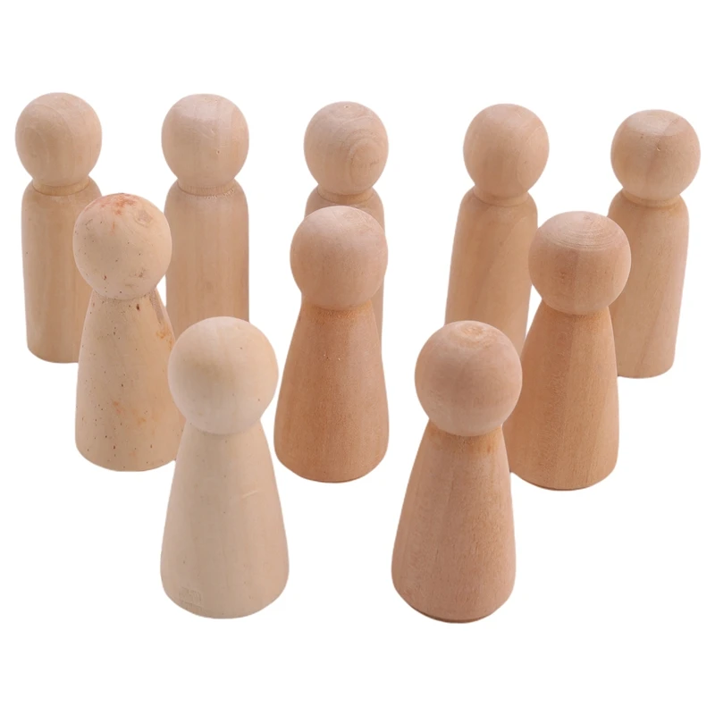 10 Pieces 65 Mm Unfinished Wooden Peg Dolls Wooden Tiny Doll Bodies People Decorations,Wood Color