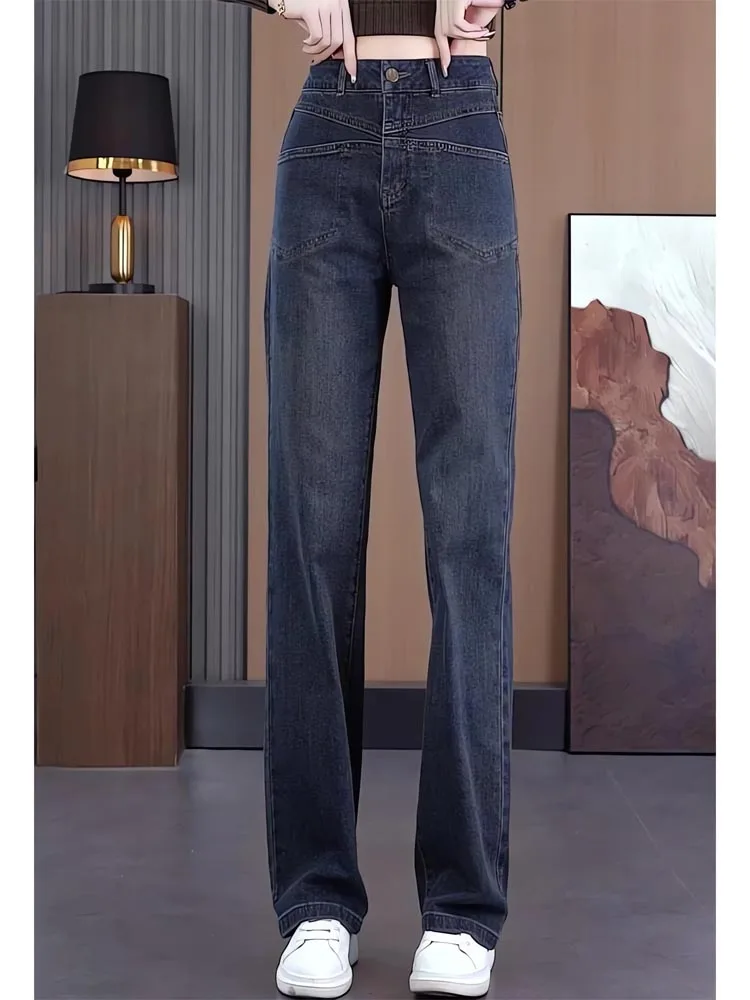 Slim Wide Leg Denim Pants High Waist Straight Cut Loose Fit plus Size Women's Faion Autumn New Arrival Versatile Casual Jeans