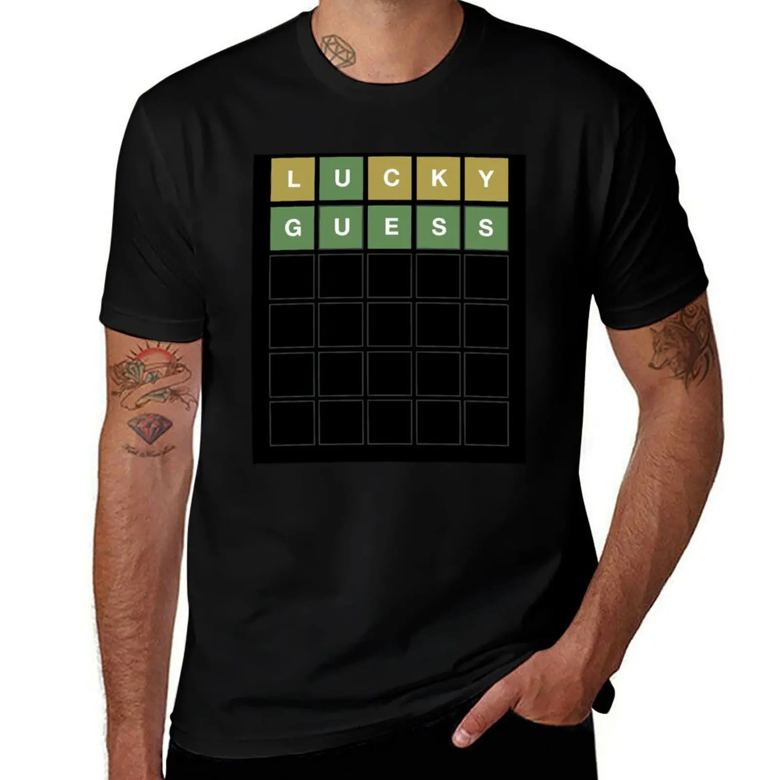 Wordle Lucky Guess - Funny Wordl Grid Word Game Design T-Shirt cotton tshirt 100% T-Shirt