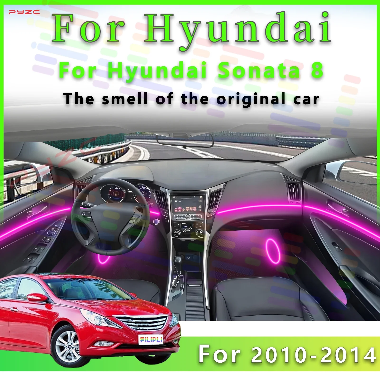 

Для Hyundai Sonata 8-го поколения 2010-2014 интерьер 64 цвета светодиодная акриловая лампа окружающего освещения с регулируемой яркостью