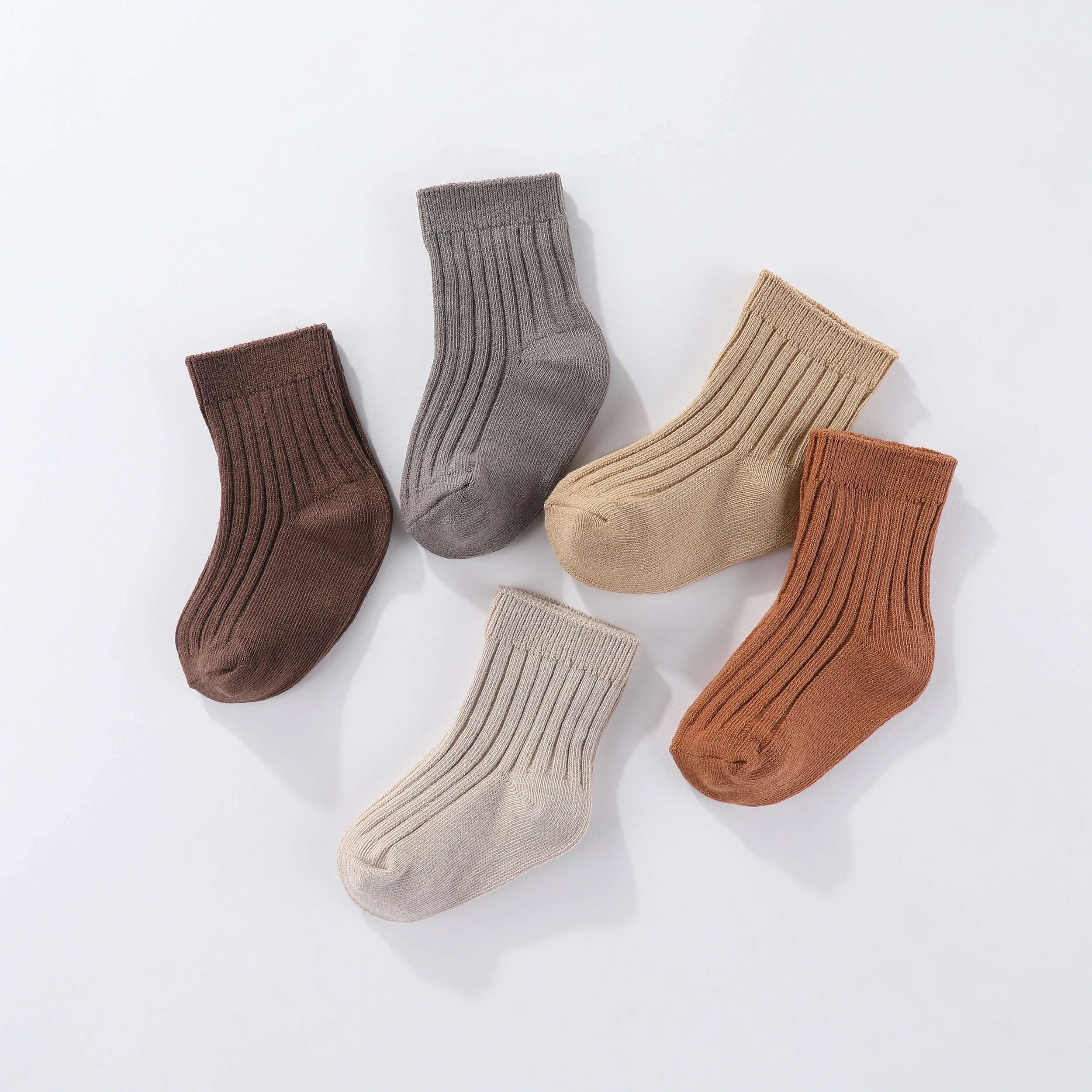 5PCS Newborn Baby Solid Color Stripe 100% Cotton Socks Breathable and Comfortable 0-5-year-old Baby Unisex Fashion Trendy Socks