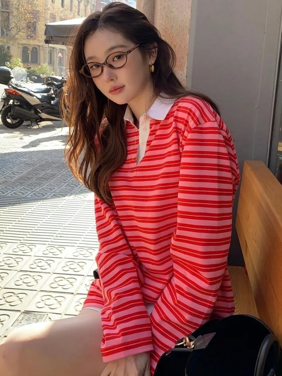 

Women's Loose Fit Ne Striped T-irt Color Blo Vintage American Sle Spring New Arrival Casual Versatile Top