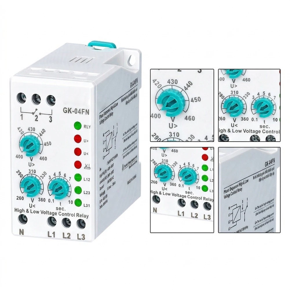 For Industrial Three-Phase Relay GK-04FN 3x380V AC + Neutral for Voltage Fluctuation and Phase Error Detection