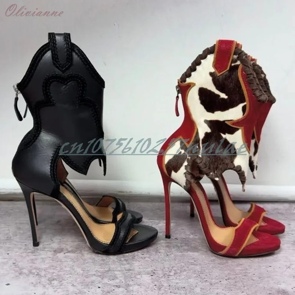 

Back Zipper Stiletto High Heel Party Mixed Color New Design Hollow Sandals Fashion Sexy Women Shoes 2025 Summer New Para Mujere