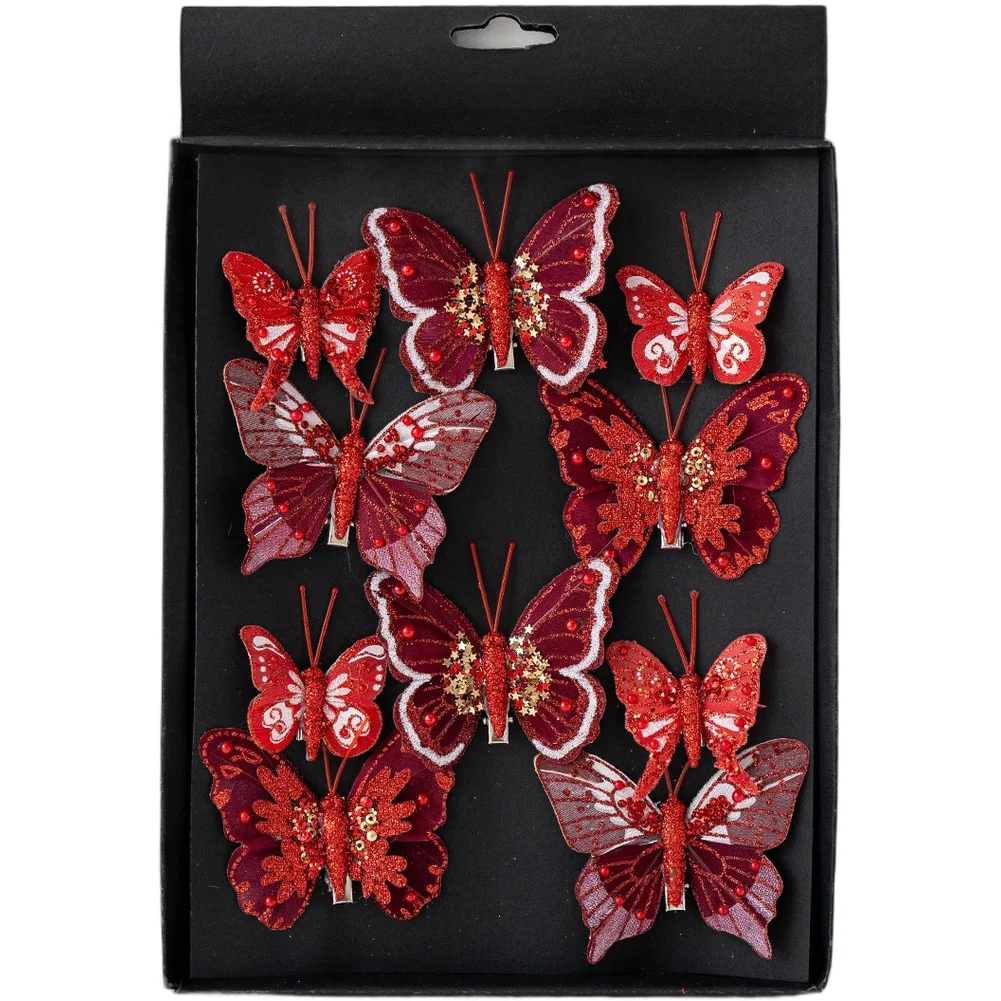

Christmas Decorative Fabric Feather Butterfly Ornaments Set 5-7cm Multicolor Christmas Pendant & Drop Ornaments DIY Decorations