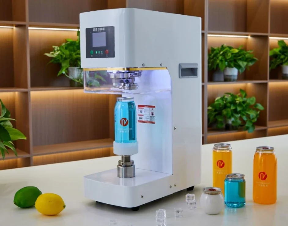 Transparent Plastic Cans Machines for Beverage Drink Sealing MachineAutomatic Plastic Can Sealing Machine