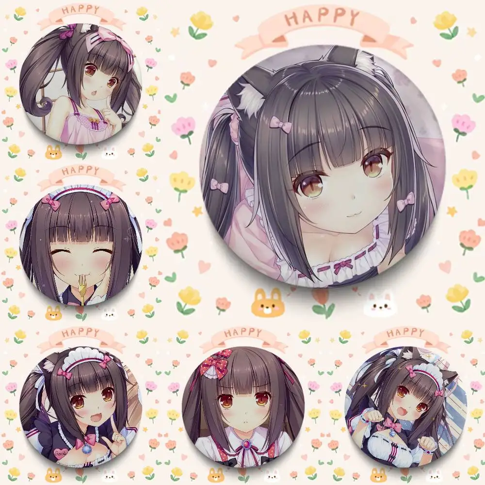 N-Nekopara Chocola Badges Button Round Creative Pin Brooch Badge Bag Decor Accessories Fans Collect Friends Gifts