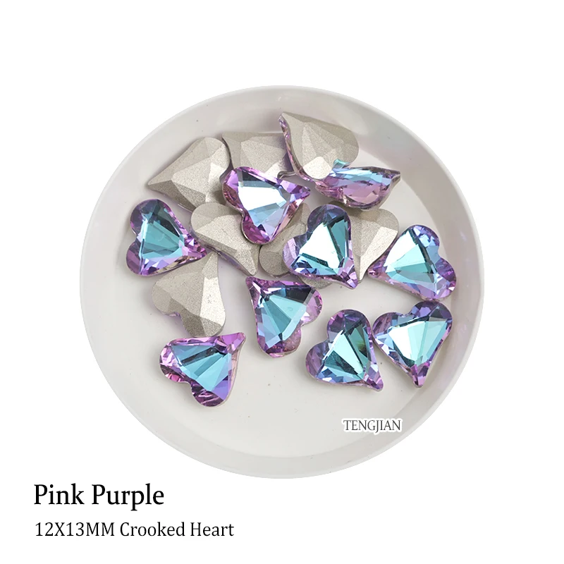 Hot 12x13MM Crooked Heart Pointed Bottom Rhinestone K9Glass Manicure Crystal Nail Art Rhinestone Stone 3D DIY Decoration Diamond