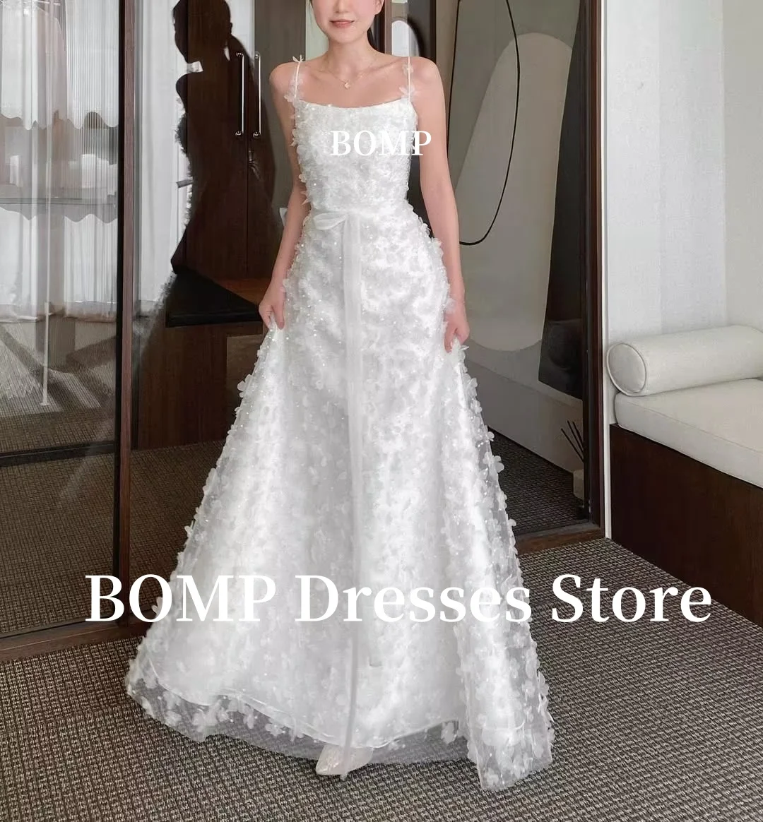 BOMP Flowers Applique Evening Dresses Princess Spaghetti Strap Wedding Photo shoot Prom Gowns Customized 웨딩드레스 image 3