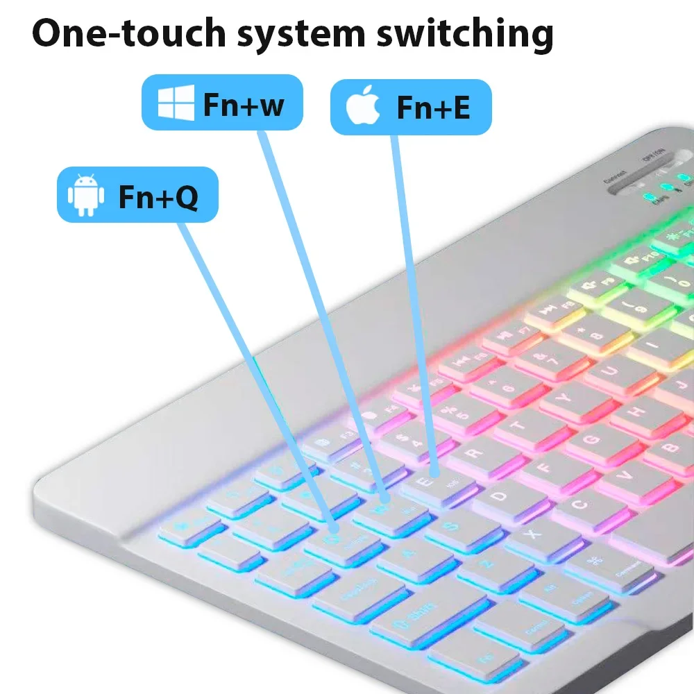 Keyboard Bluetooth nirkabel untuk Tablet Android IOS Windows, Keyboard Mouse kompatibel dengan Bluetooth, Keyboard Backlit pelangi untuk IPad