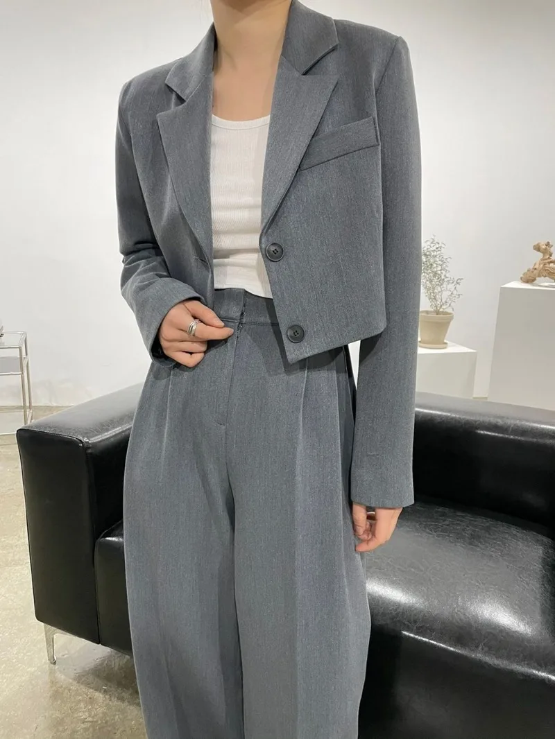 MiiiiX Office Lady Soild Pant Suits Short Blazer Jacket Loose Straight Suit Trousers 2024 Autumn New Casual Women Two-piece Set