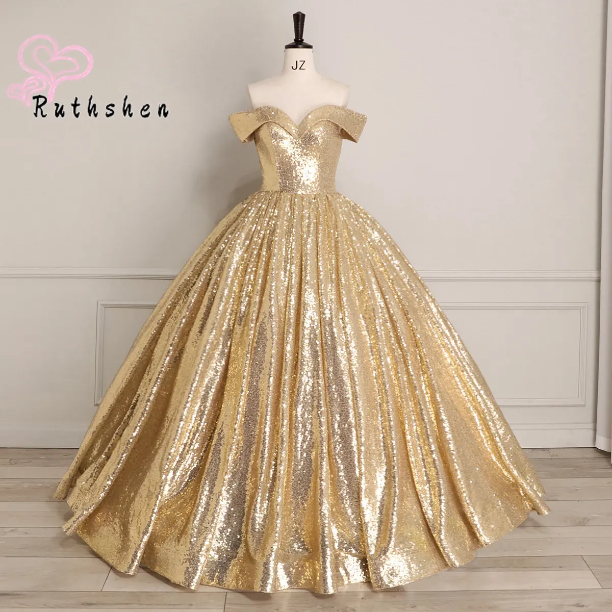 Customized Gold 2024 New Luxury Formal Occasion Evening Dresses for Women Sequins Puffy Party Prom Robe De Soirée