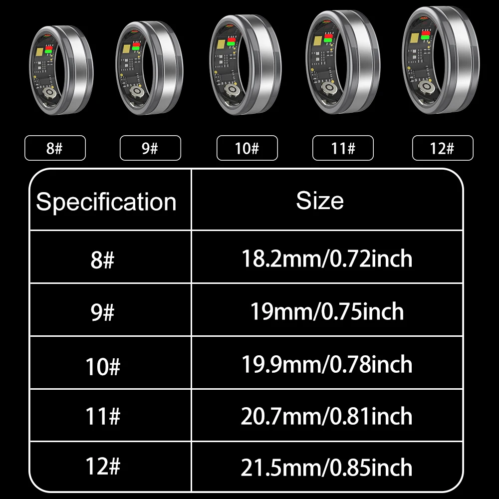 حلقة ذكية من سبائك الألومنيوم R18 ، معدل ضربات القلب ، الدم ، الأكسجين ، مراقبة النوم ، IP68 ضد الماء ، خاتم إصبع رياضي ، أزياء الرجال والنساء