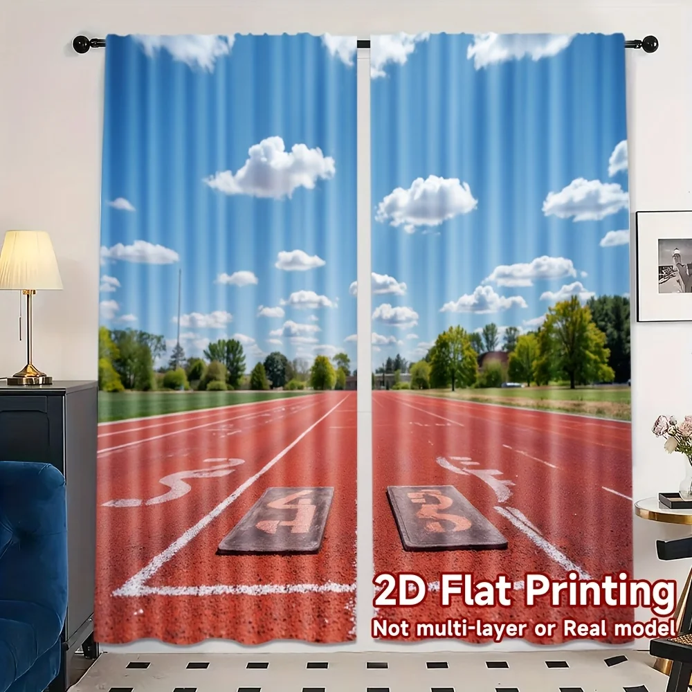 Track and field stadium design Print Drapes Room Darkening Window Curtains for Home Decor,Rod Pocket Blackout Curtains Bedroom