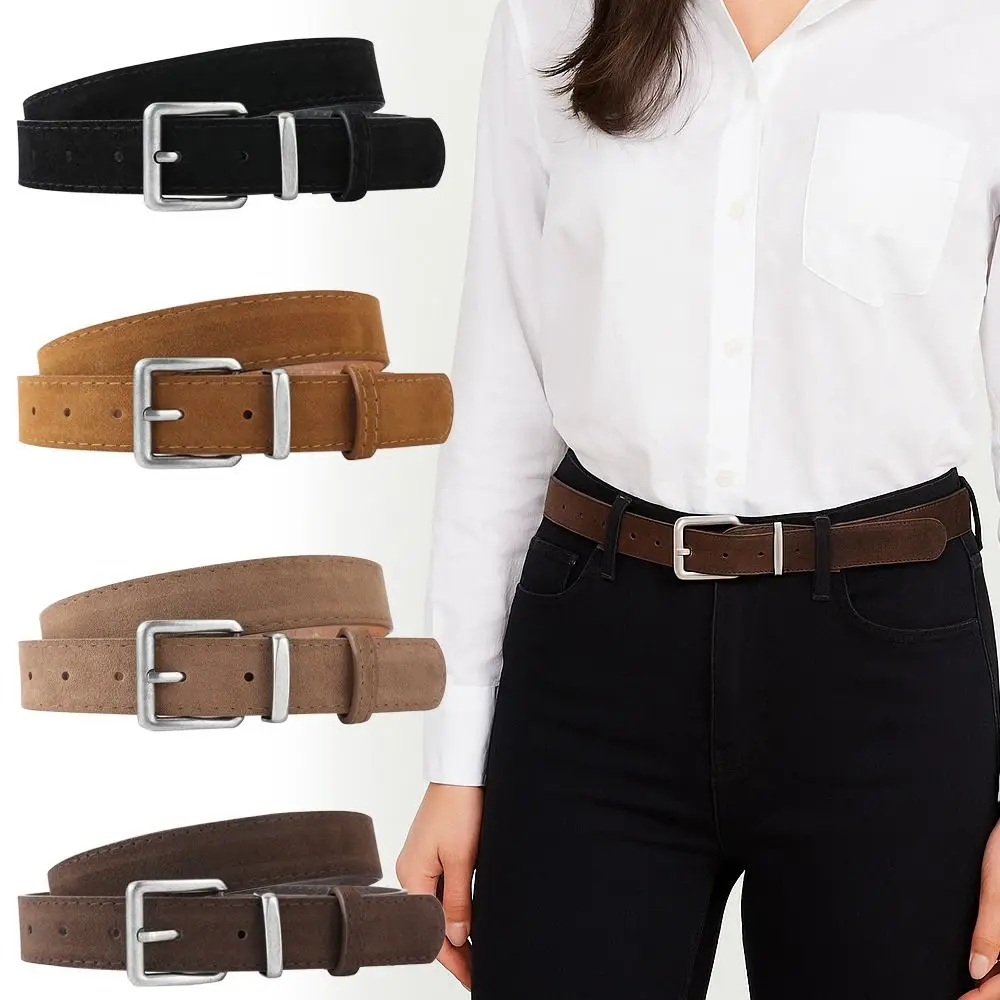 Trendy Pin Buckle Suede Leather Belt Casual Luxury Design Business Waist Belt Retro Waistband For Women