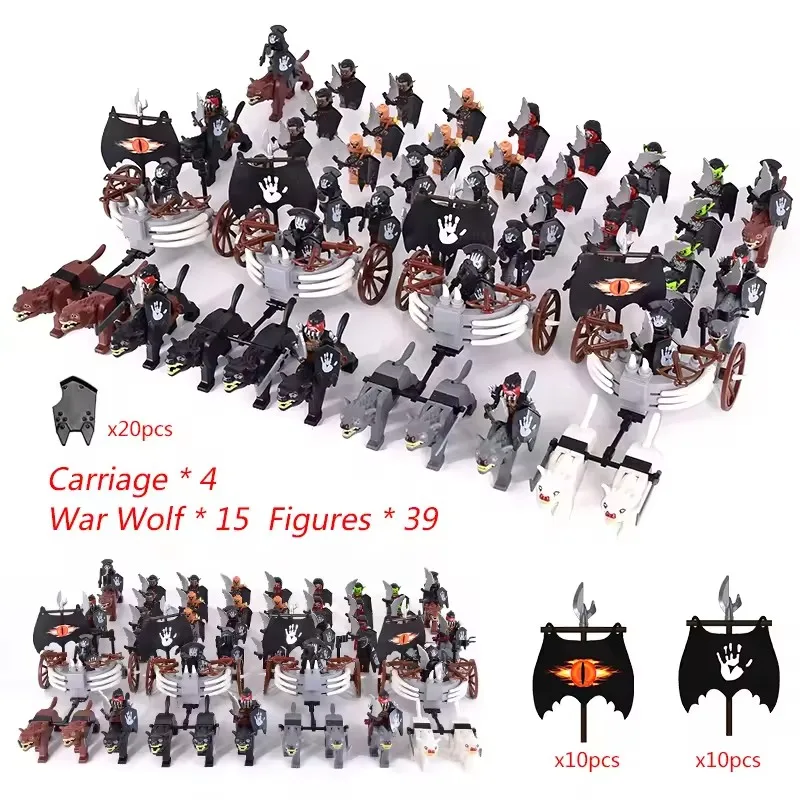 MOC Mittelalterliche LOTR Figuren Schwarze Wölfe, Montierte Streitwagen Legion Lotte Actionfiguren Bausteine Spielzeug