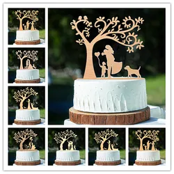 Tree Style Family Wedding Cake Topper Bride and Groom with Kids Boys Girls with Pet Dog Cat Cake Toppers Anniversary Decoration