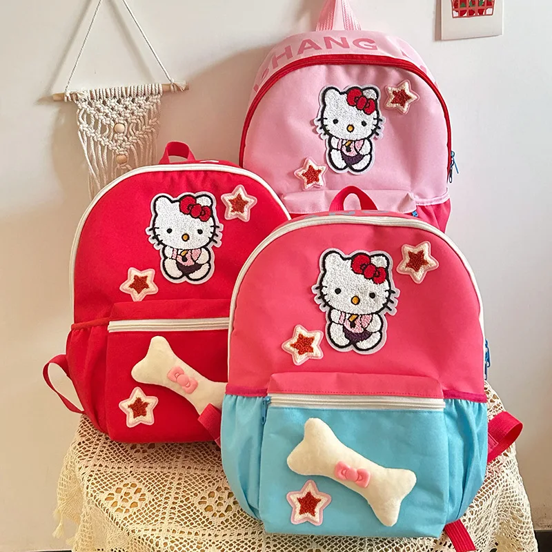 

Новинка Sanrio подлинный Hello Kitty контрастных цветов школьная сумка для девочек кавайный анимационный кампус большая емкость для хранения универсальный рюкзак