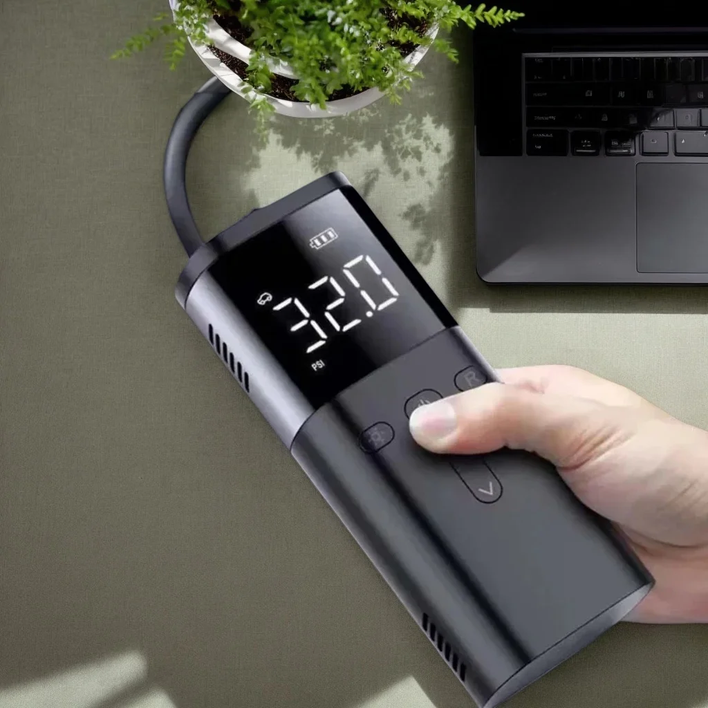 

Беспроводной цифровой автомобильный воздушный компрессор с дисплеем — портативный для автомобильных и мотоциклетных шин (совместимый с электронным велосипедом)