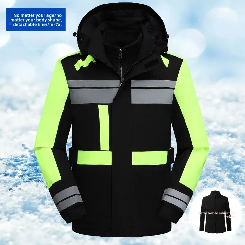 Autumn and winter three-in-one removable silver fox velvet two-piece tooling jacket men's overalls group tooling top