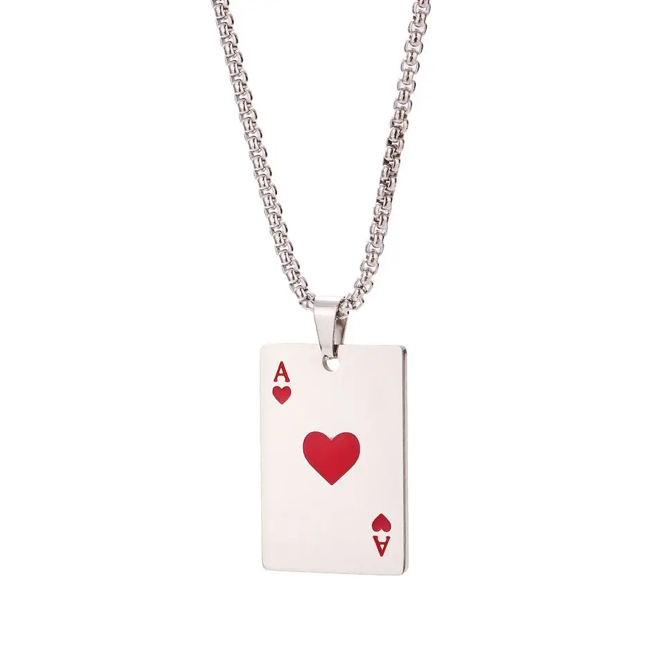 Bijoux en acier inoxydable pour hommes et femmes, carte de poker Hip Hop, collier Zanof Spades, pendentif de cartes de jeu, décor de bijoux, 2024