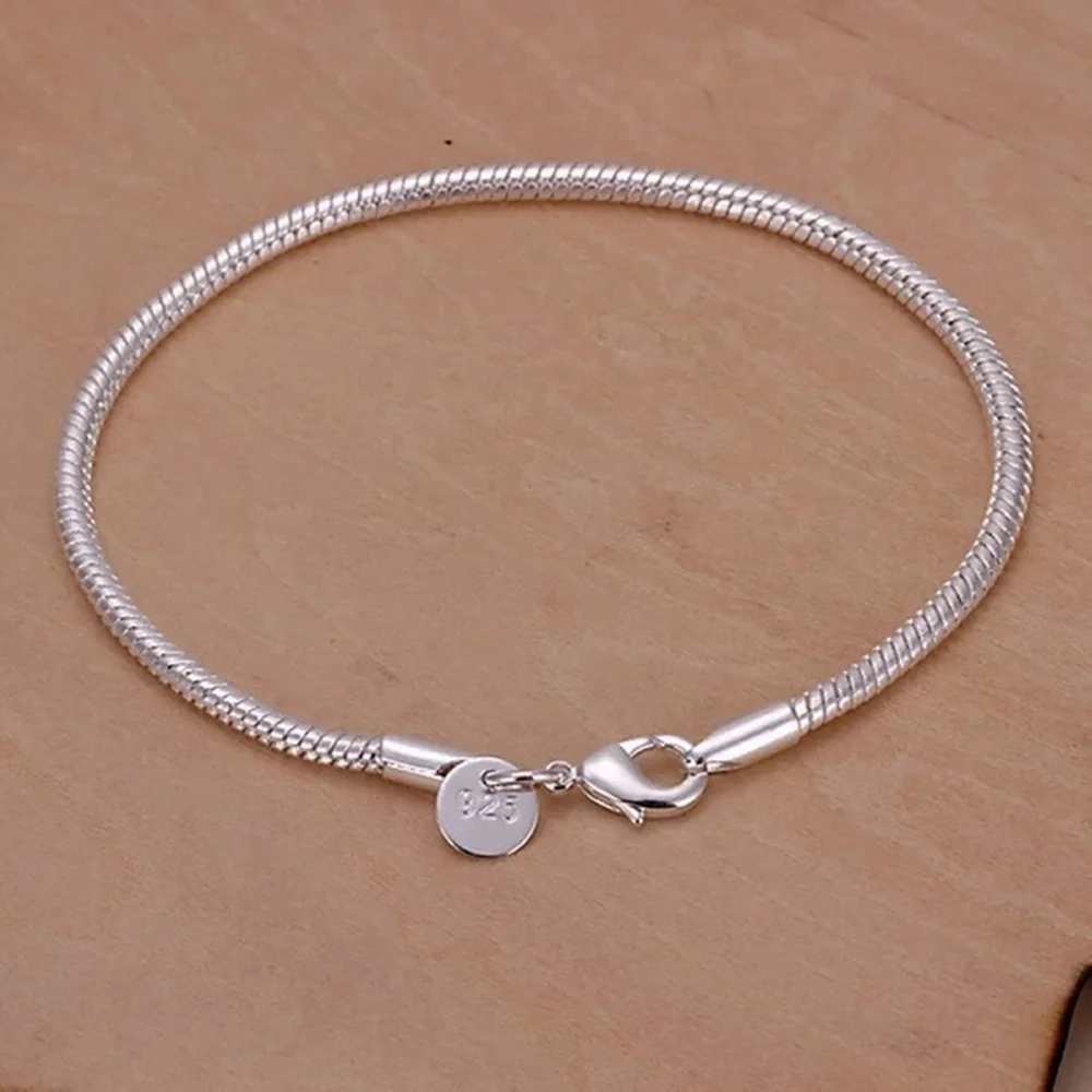 

925 Silver 3MM Snake 16-23CM Chain Bracelet Fashion Party Gifts Jewelry for Women Men punk Accessories