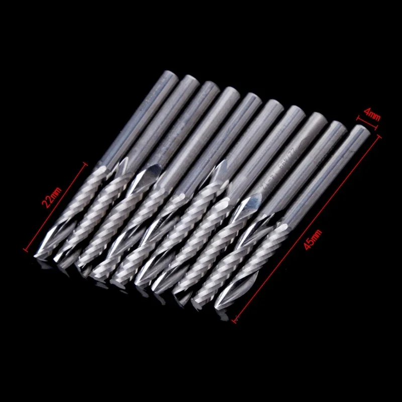 10 Pcs 4mm Shank Single Flute Spiral End Mill Cutter Router Bits 22m Dropship