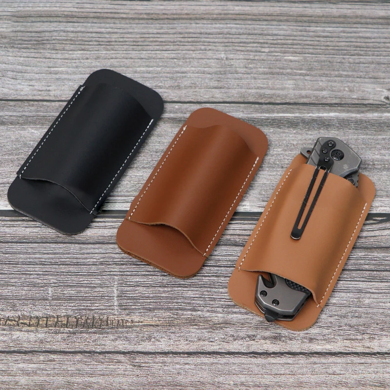 Folding Knife Sheath, Outdoor Waist Hanging Knife Pouch, 5-Inch Portable Leather Case For Knife Storage & Protection