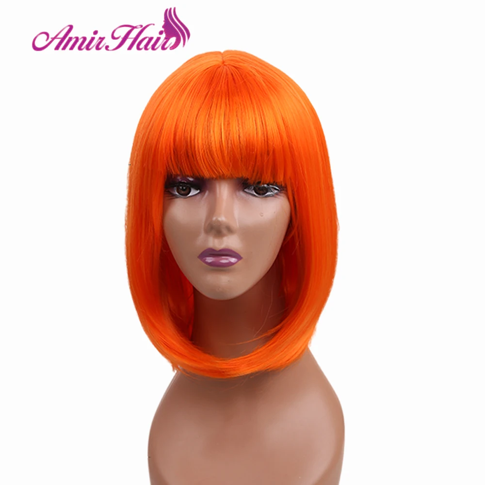 Synthetic Blonde Short Bob Wigs with Bangs for Women Orange Hair Straight Women\'s Wig Looks Natural and Sexy 613