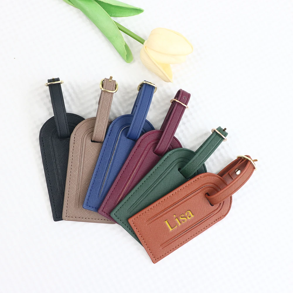 اسم مخصص من جلد البولي يوريثان، علامات مضادة للخسارة، وعلامات أمتعة المطار لرحلات العمل والسفر، وإكسسوارات ملصقات الأمتعة #4