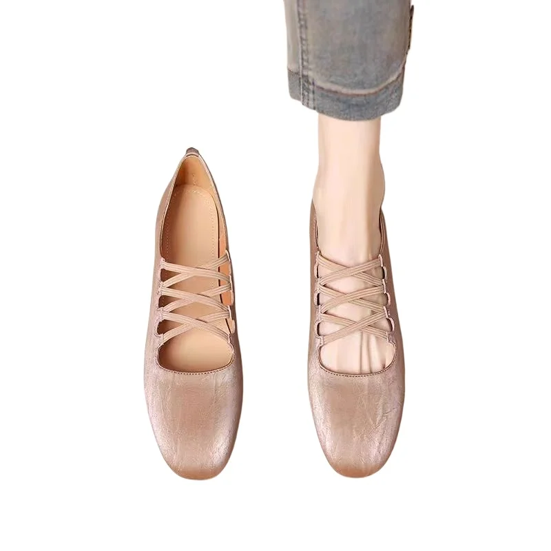 New Ballet Shallow Flat Shoes Soft Commuting Casual Shoes Spring and Autumn Retro Cross-laced Flat Mary Jane Shoes Zapatos Mujer
